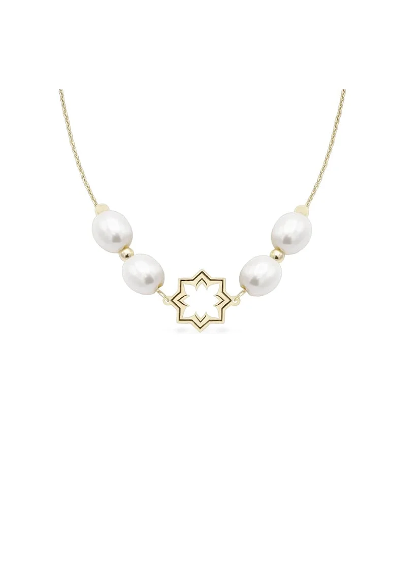 Colier la baza gatului cu perle veritabile de cultura PEARL OF SAMARKAND, aur 14K, Galben