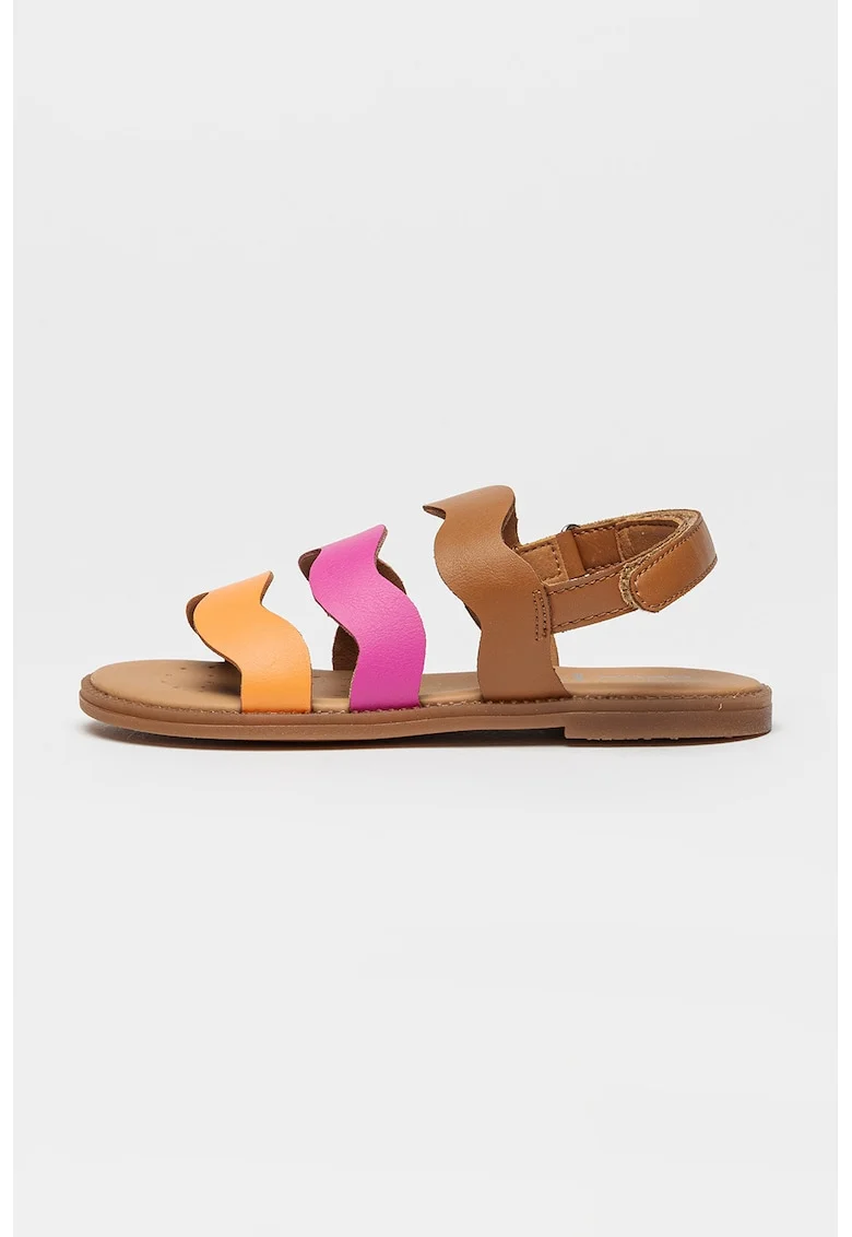 sandale de piele cu velcro, Maro/Portocaliu/Roz