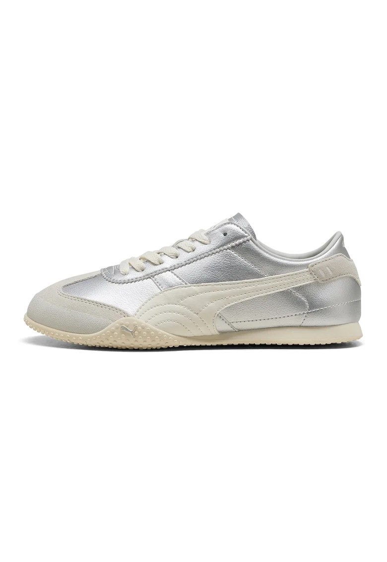 Pantofi sport Bella UT LEA low-cut cu insertii din piele, Argintiu/Bej deschis