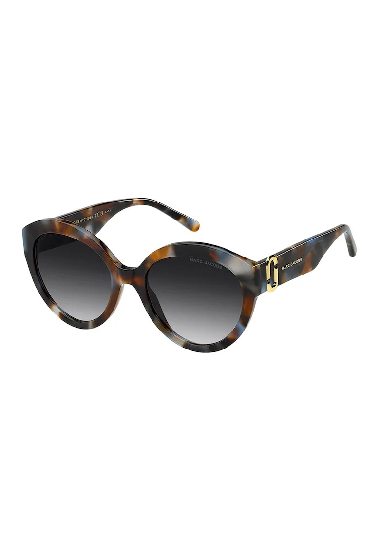 Ochelari de soare cat-eye cu imprimeu logo, Negru/Maro Siena/Albastru stins