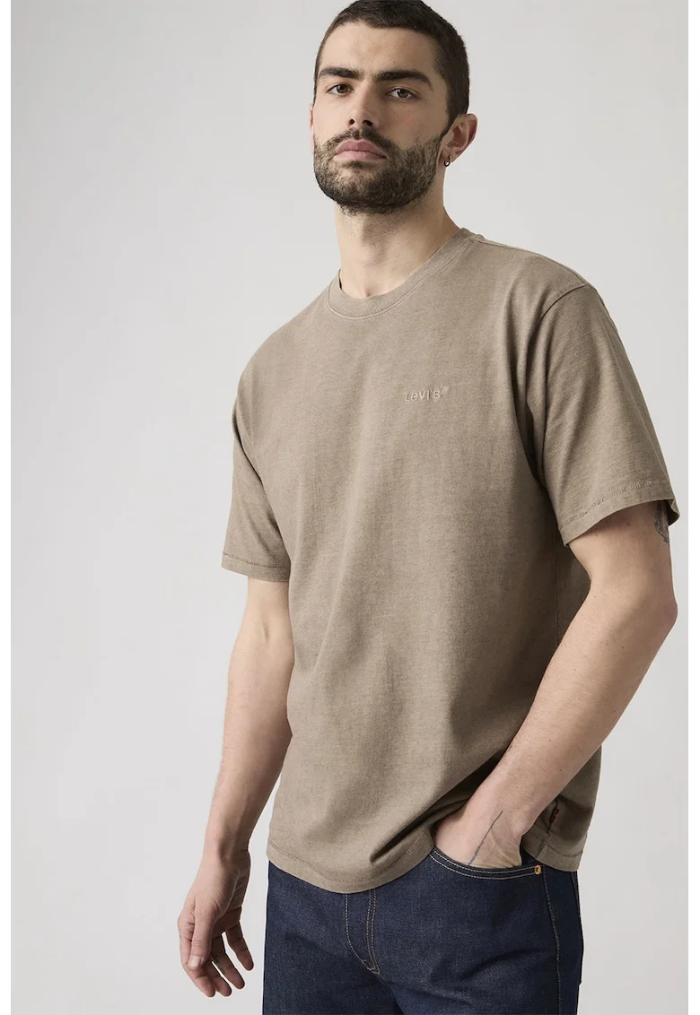 Tricou lejer din bumbac cu model in dungi Red Tab™, Maro taupe deschis