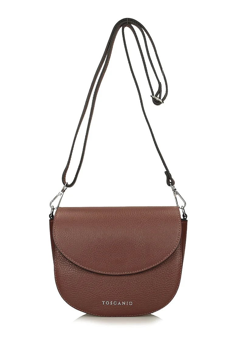 Geanta saddle din piele cu bareta suplimentara, Maro cognac