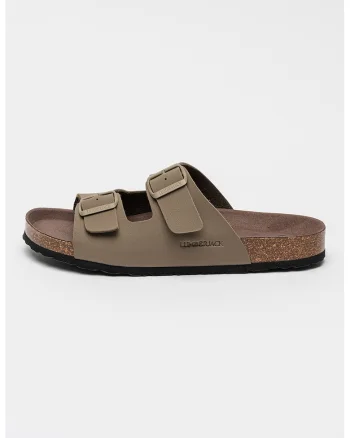 Papuci din piele ecologica cu detaliu logo Flint, Maro taupe deschis