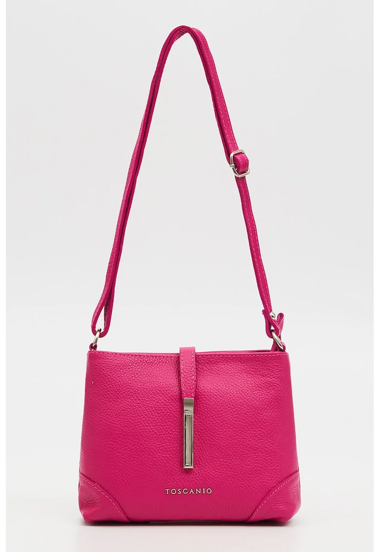 Geanta din piele cu bareta de umar si logo metalic, Fucsia