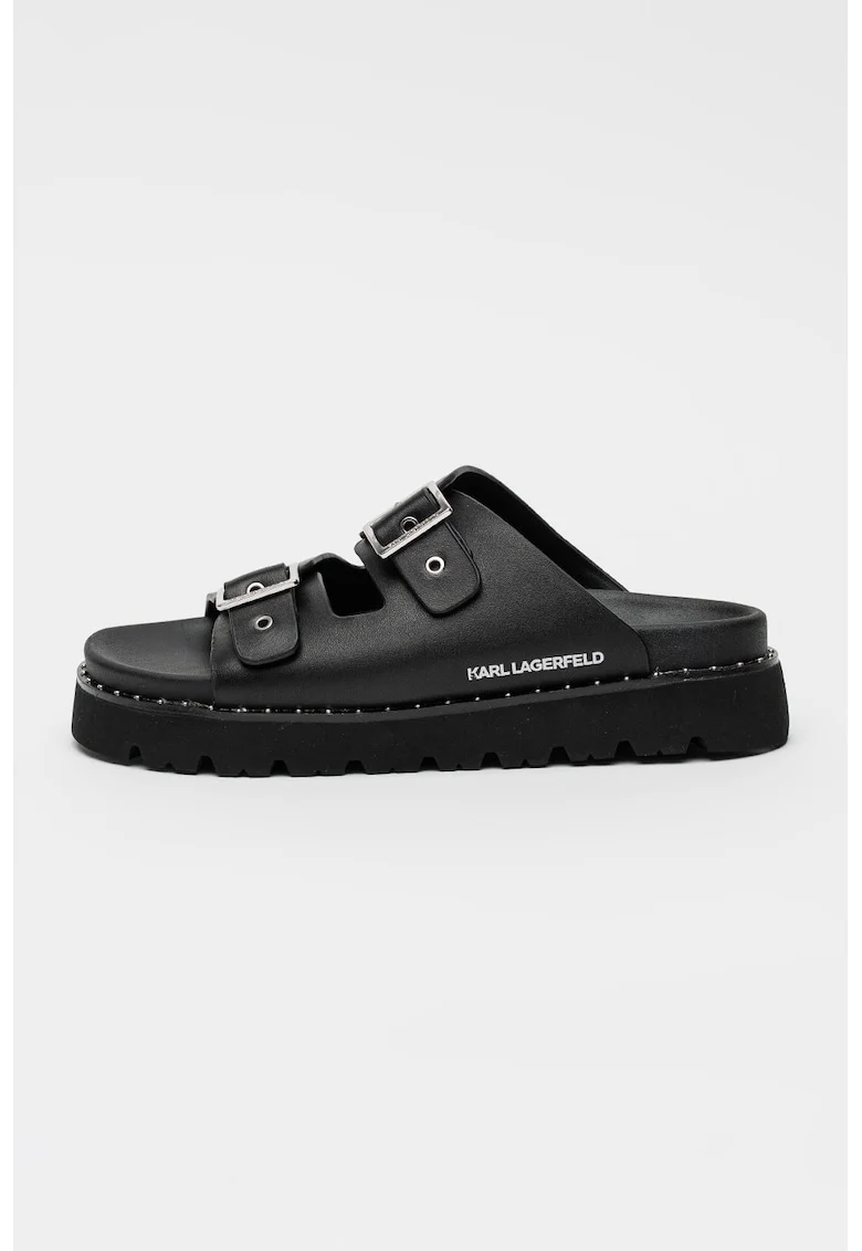 Papuci de piele cu catarama Kaia, Negru