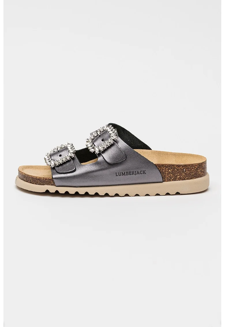 Papuci din piele cu talpa flatform Miuccia, Argintiu inchis