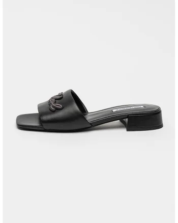 Papuci de piele cu toc Petalo II, Negru