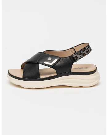 Sandale cu talpa flatform si inchidere velcro, Negru