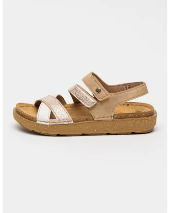 Sandale din piele ecologica cu inchidere velcro Nicole, Bej