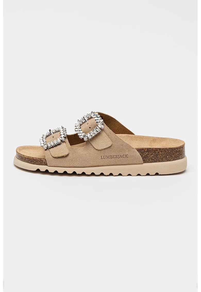 Papuci din piele intoarsa cu talpa flatform Miuccia, Bej deschis