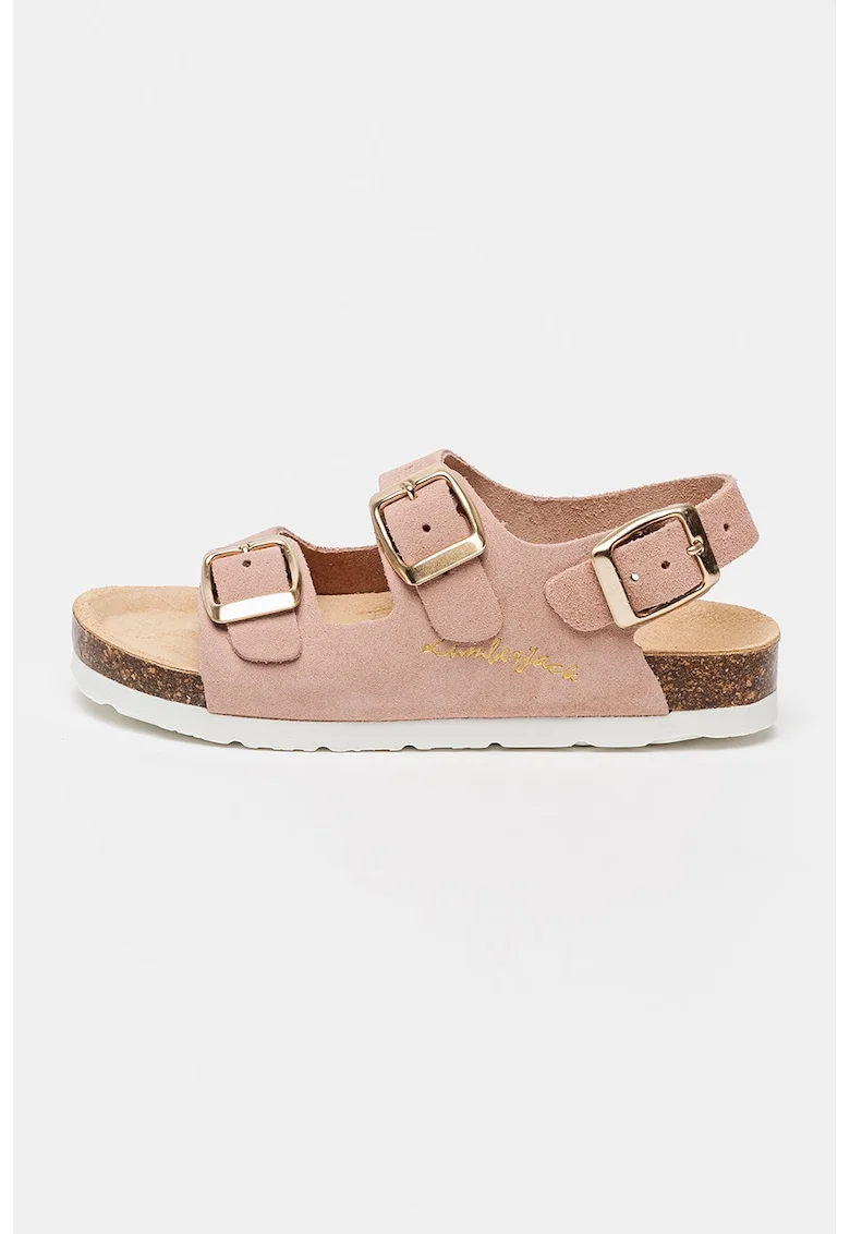 Sandale din piele intoarsa cu barete cu catarama Bling, Roz