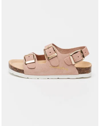 Sandale din piele intoarsa cu barete cu catarama Bling, Roz