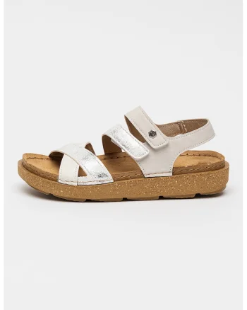 Sandale cu barete multiple, talpa joasa si inchidere velcro Nicole, Alb