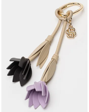 Breloc din piele cu motiv floral, Bej deschis