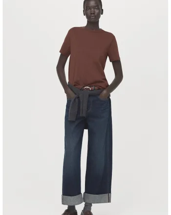 Tricou din bumbac cu model uni, Caramiziu