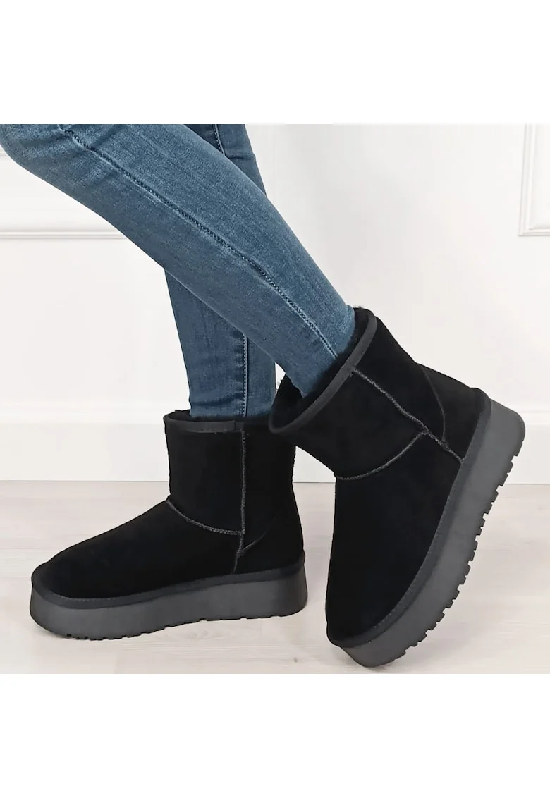 Cizme scurte negre din piele naturala B-W5825 110 11348, Negru
