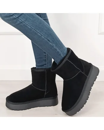 Cizme scurte negre din piele naturala B-W5825 110 11348, Negru