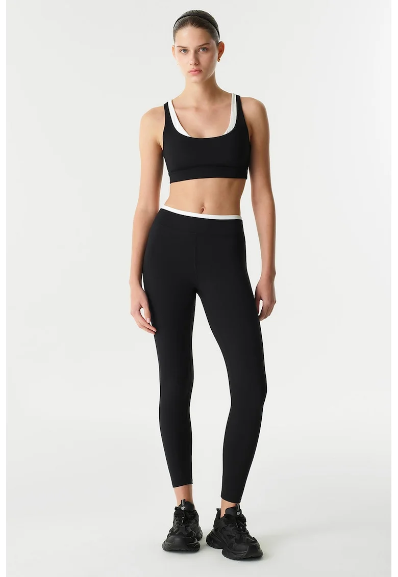 Colanti crop cu talie inalta, Negru