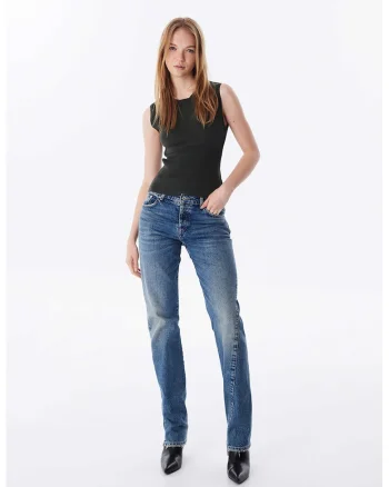 Pulover slim-fit fara maneci, Kaki inchis