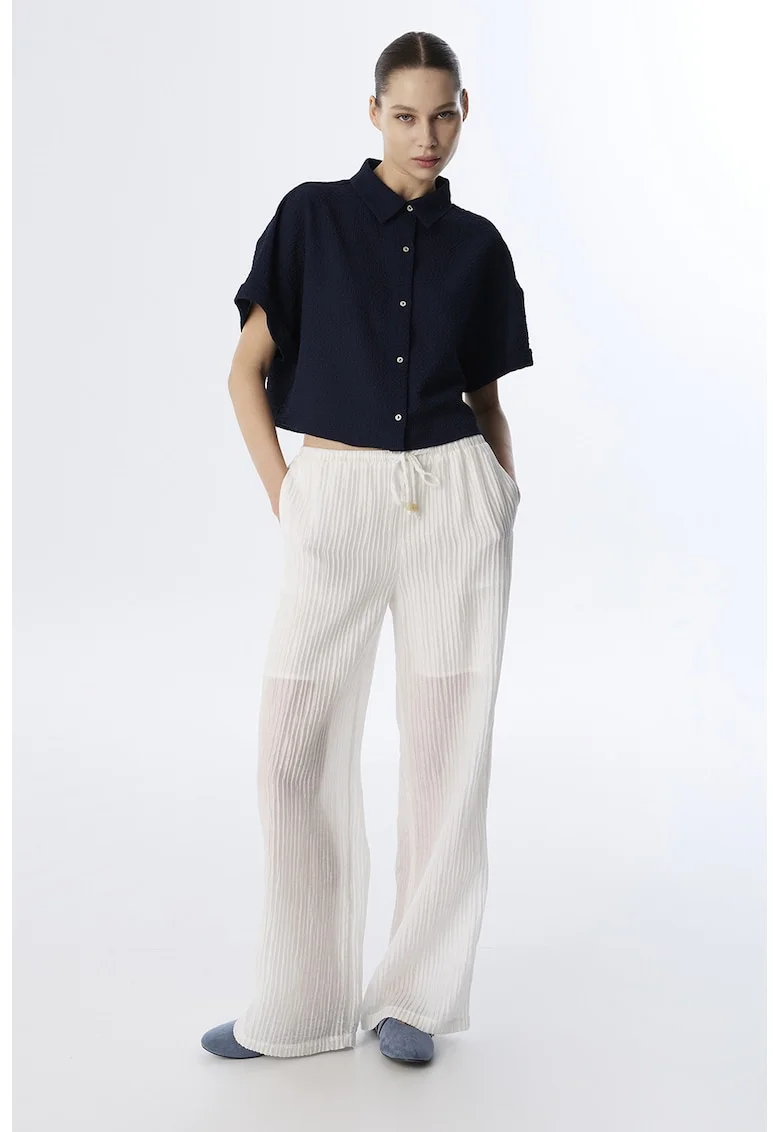 Pantaloni din amestec de lyocell cu croiala ampla, Alb