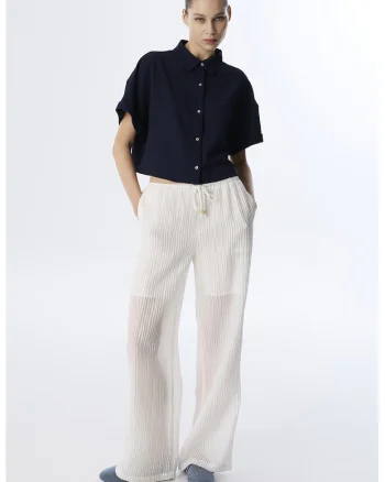 Pantaloni din amestec de lyocell cu croiala ampla, Alb