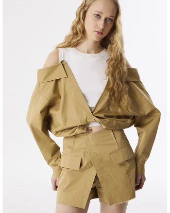 Fusta-pantalon scurta cu terminatii nefinisate, Maro camel