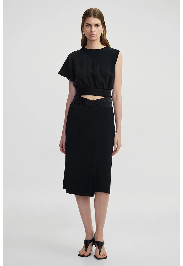 Fusta midi cu talie elastica, Negru