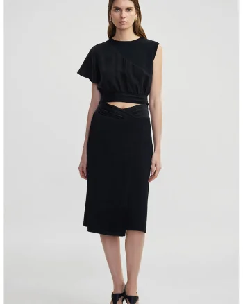 Fusta midi cu talie elastica, Negru