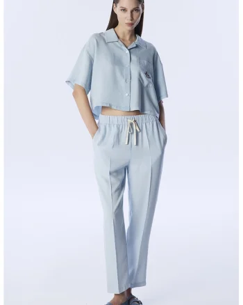Pantaloni conici din lyocell, Albastru pastel