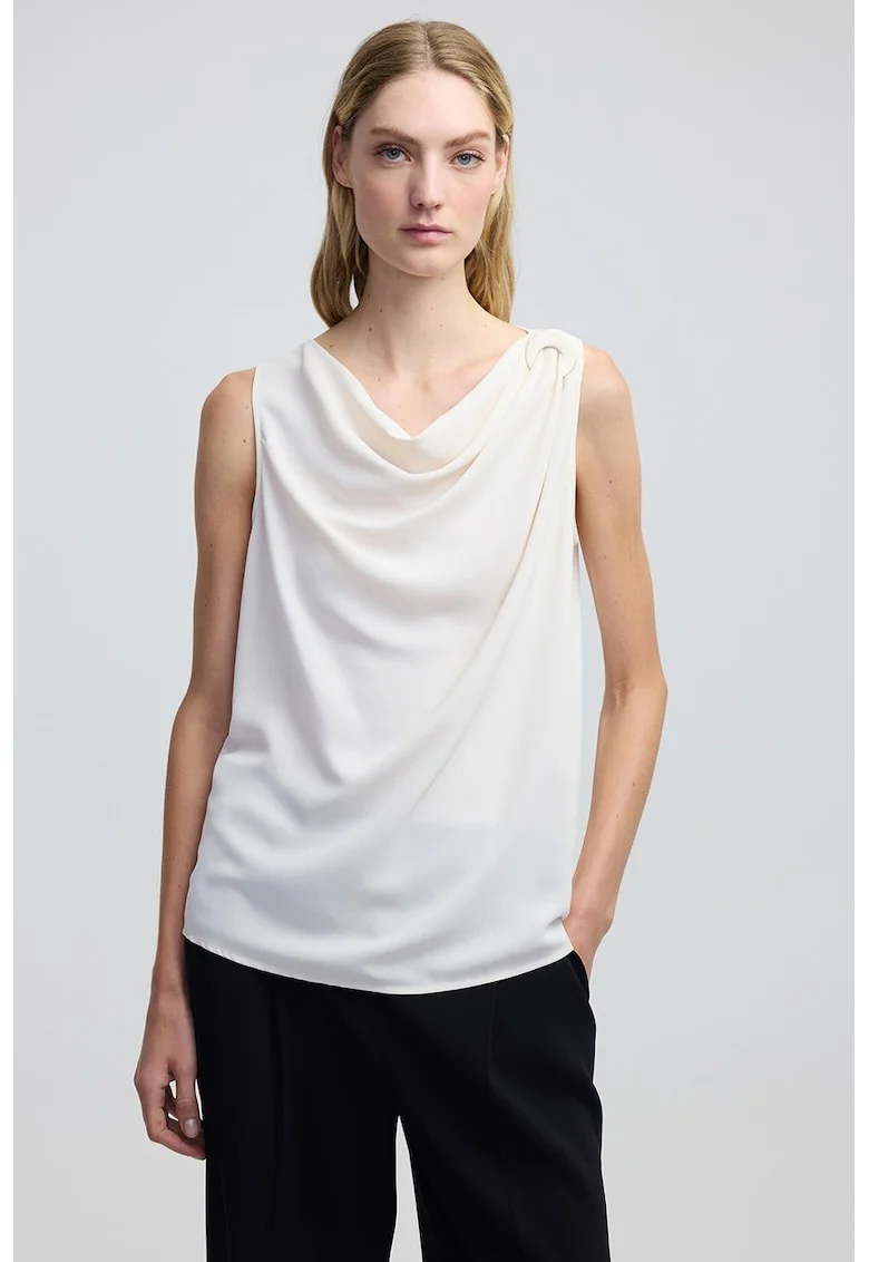 Bluza uni cu decolteu rotund, Alb