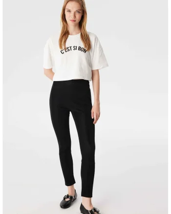 Tricou crop cu maneci cazute, Alb/Negru