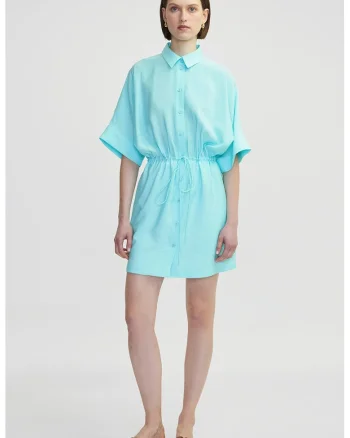 Rochie-camasa cu maneci scurte, Turcoaz