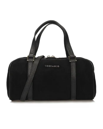 Geanta bowler din piele intoarsa, Negru carbon