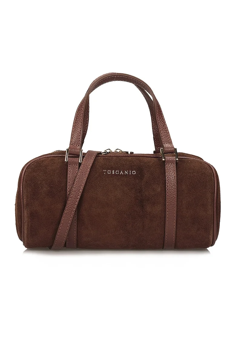 Geanta bowler din piele intoarsa, Maro cognac