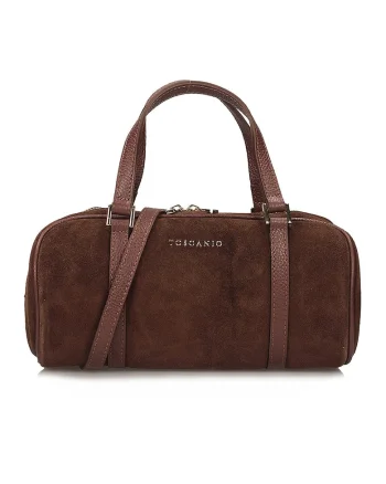 Geanta bowler din piele intoarsa, Maro cognac