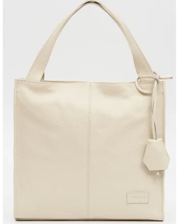 Geanta tote din piele, Alb fildes