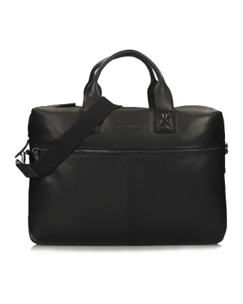 Geanta messenger din piele cu model uni, Negru carbon