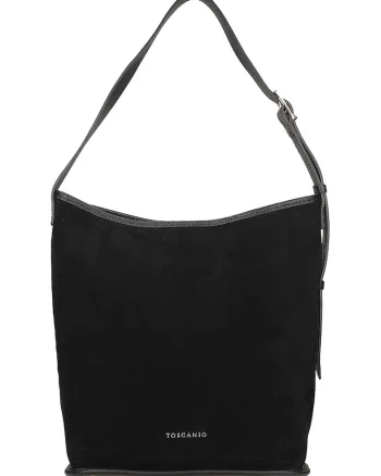 Geanta din piele cu bareta de umar, Negru stins