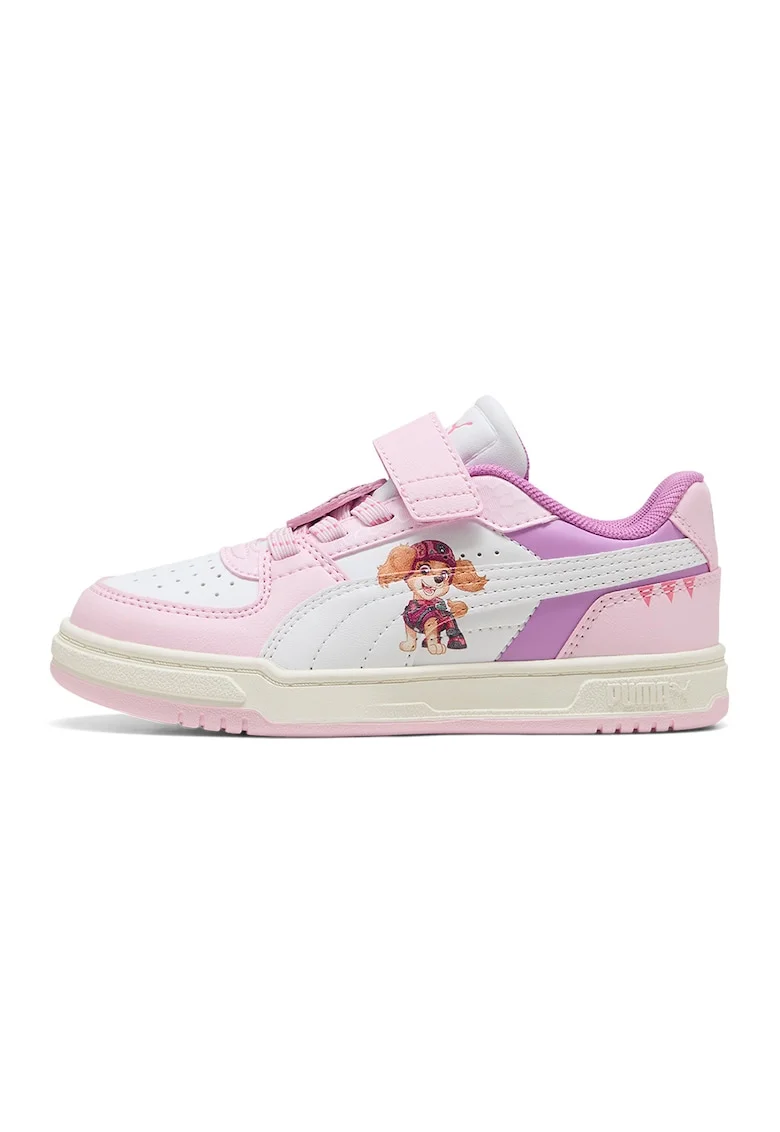 Pantofi sport Caven III cu velcro si imprimeu desene animate, Alb/Roz pastel/Ametist