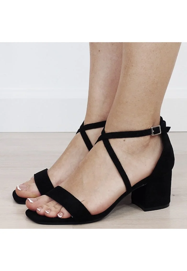 Sandale negre cu toc mic B-6895 M12 12882, Negru