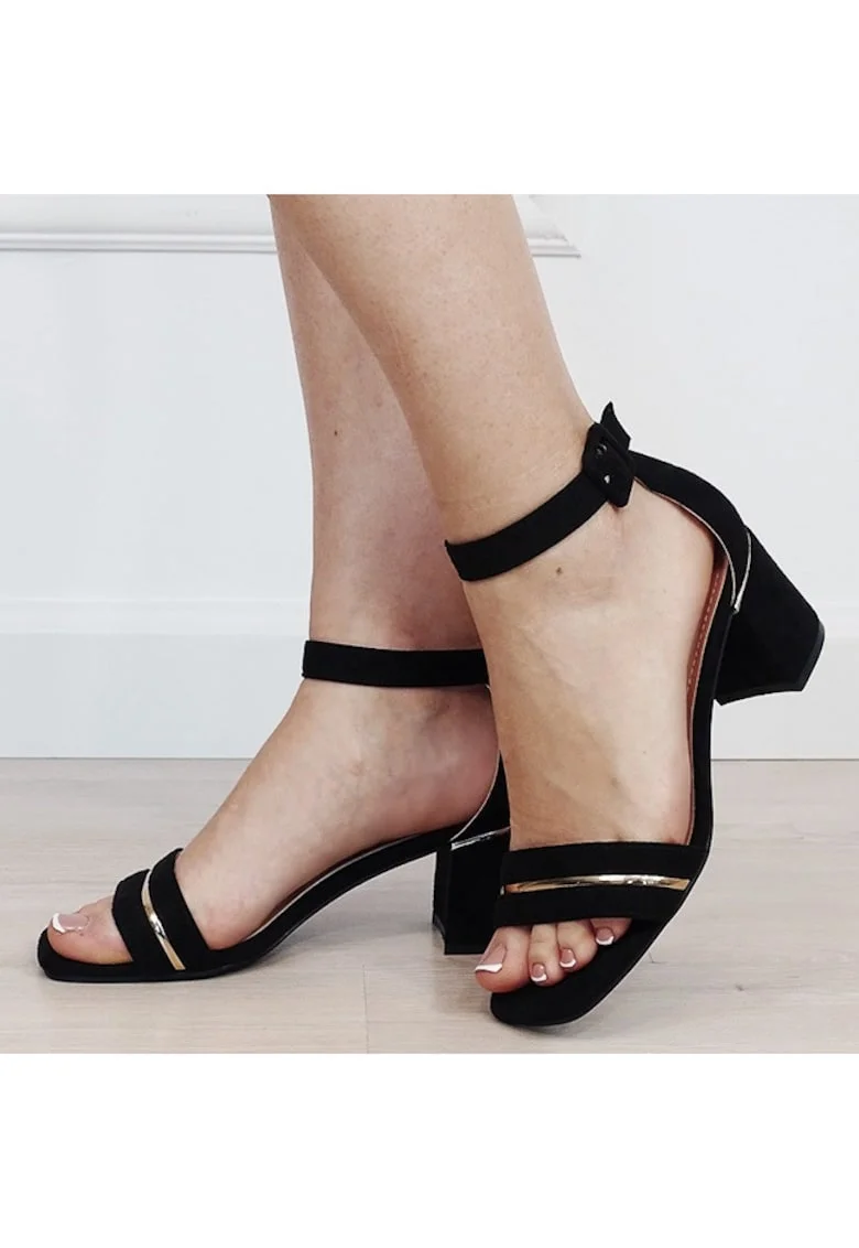 Sandale negre cu toc comod B-FF-11 M12 12800, Negru