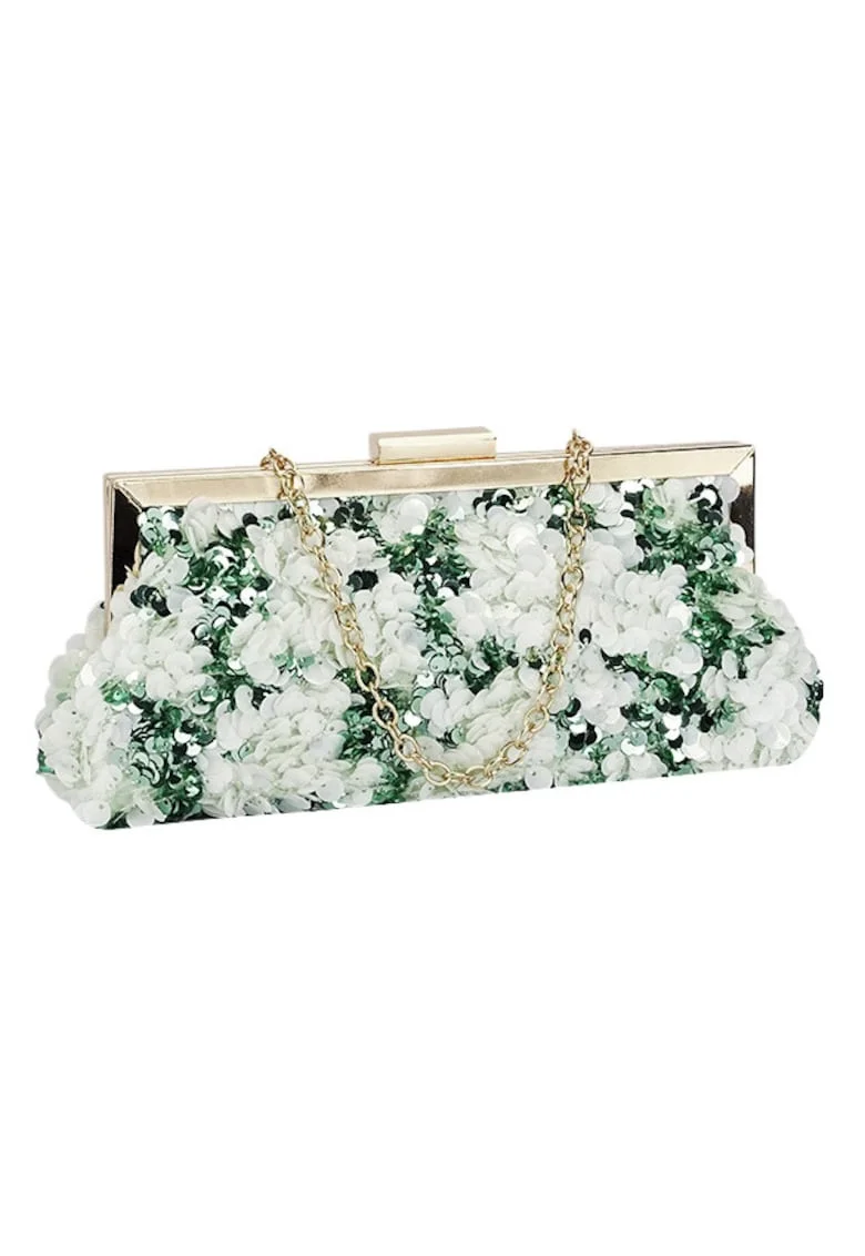 Geanta clutch alb/verde cu paiete BMN-1248 06 20258, Verde
