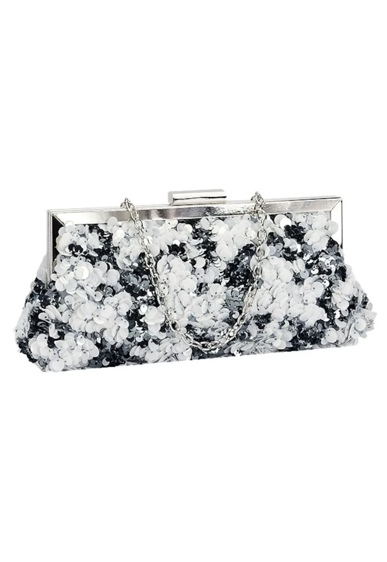 Geanta clutch alb/arginitiu cu paiete BMN-1248 06 20256, Argintiu