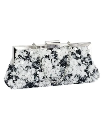 Geanta clutch alb/arginitiu cu paiete BMN-1248 06 20256, Argintiu