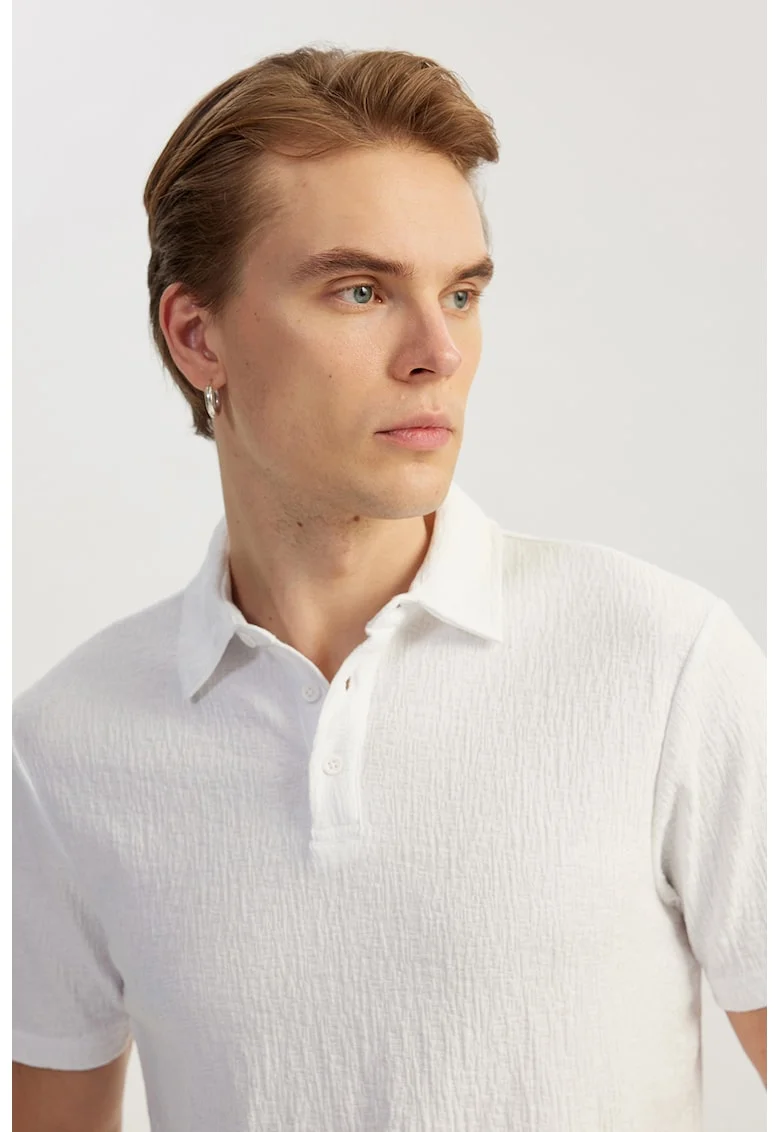Tricou polo cu model texturat, Alb