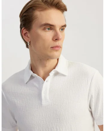 Tricou polo cu model texturat, Alb