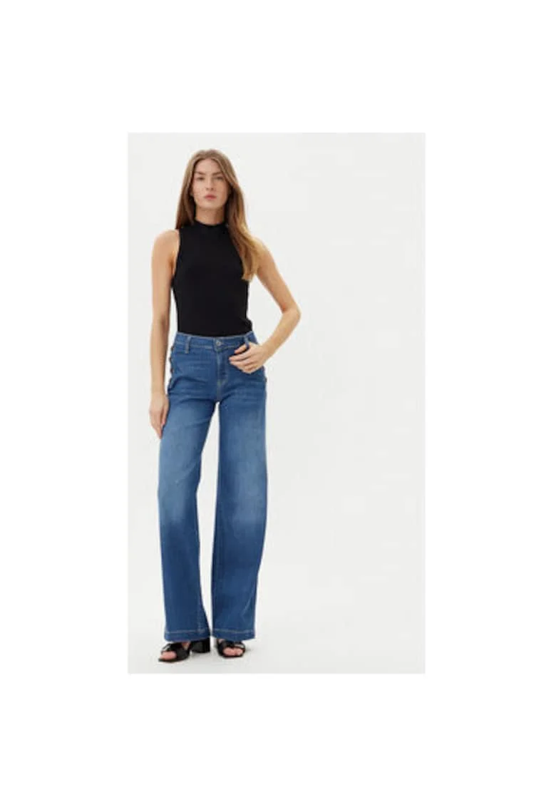Pantaloni dama  P3FDBQ2NTZ, Bumbac, Albastru, Albastru