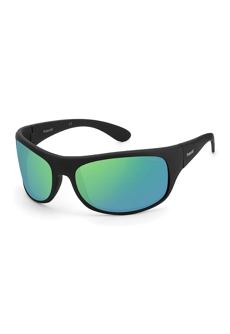 Ochelari de soare unisex polarizati, cu lentile oglinda, Negru/Turcoaz/Verde lime