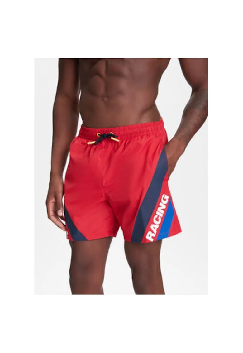 Pantaloni scurti de baie barbati  RMB10007, Poliester, Rosu, Rosu