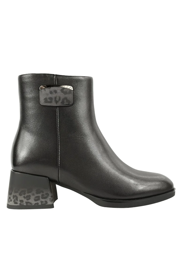 Ghete elegante, dama,  JI70034B negru, piele naturala, cu toc, Negru